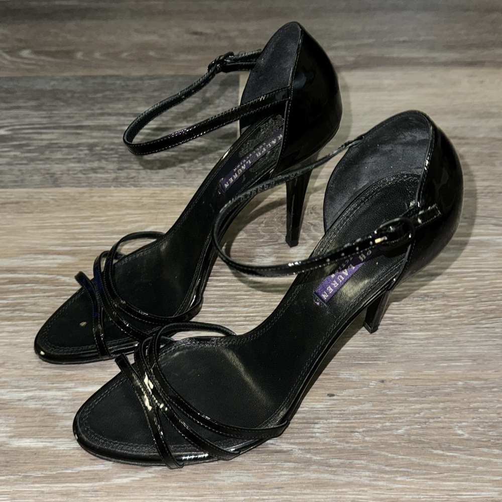 Ralph Lauren Purple Label Black Strappy Heels -Size 8.5 - Picture 2 of 7